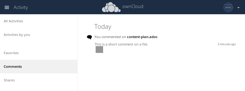 View comment activity in ownCloud’s WebUI.