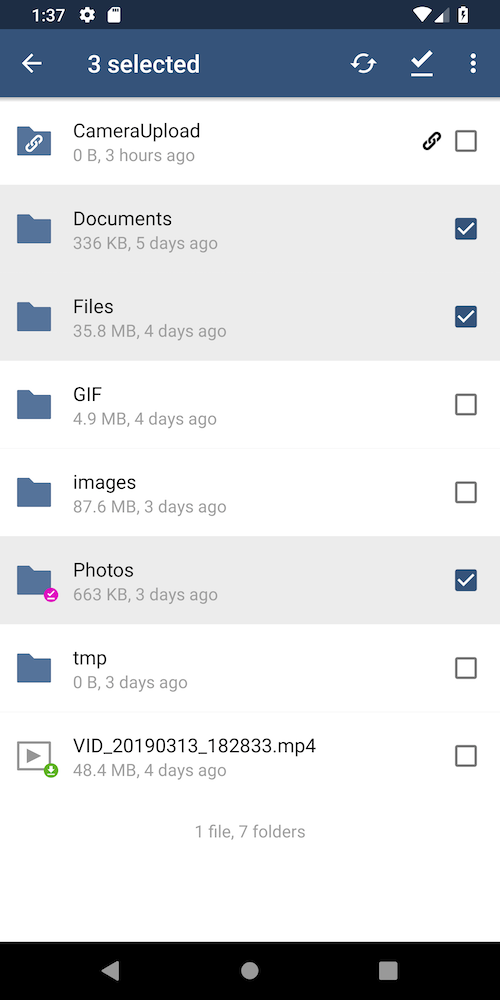 ownCloud Android app — Files and Folders view
