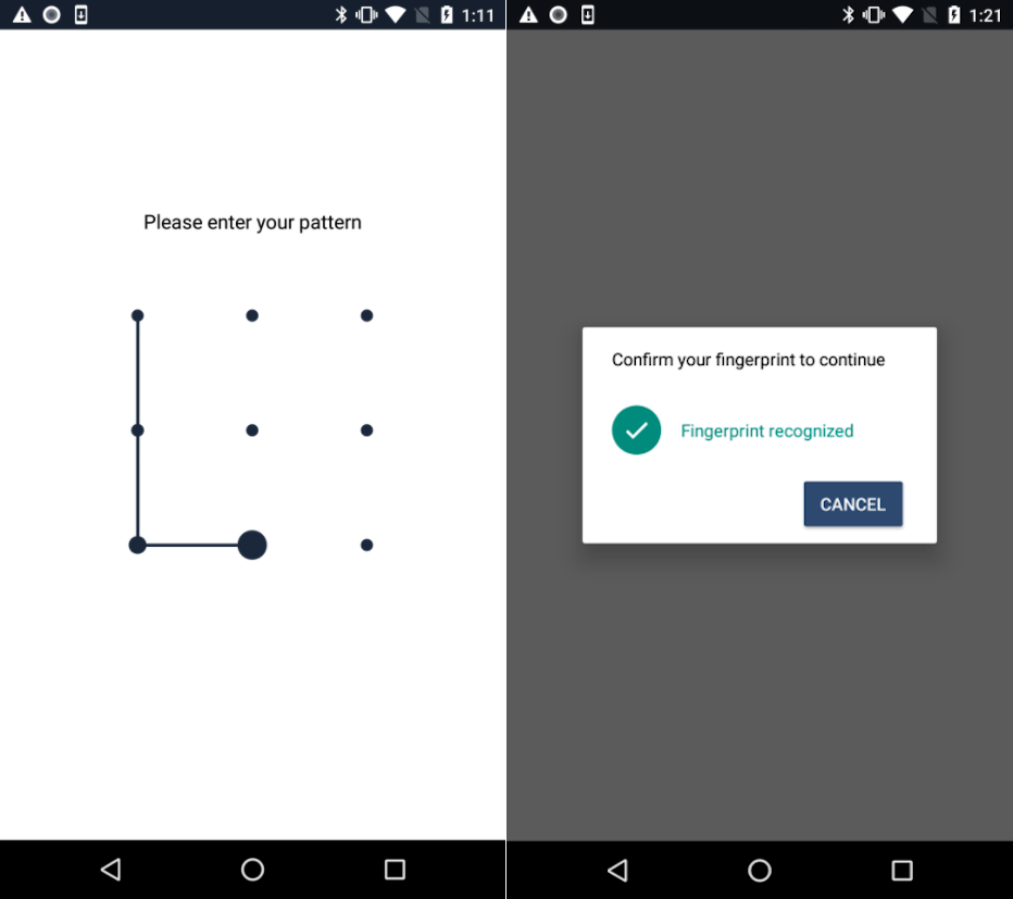 The Pattern Lock and Fingerprint Lock in the ownCloud Android app.