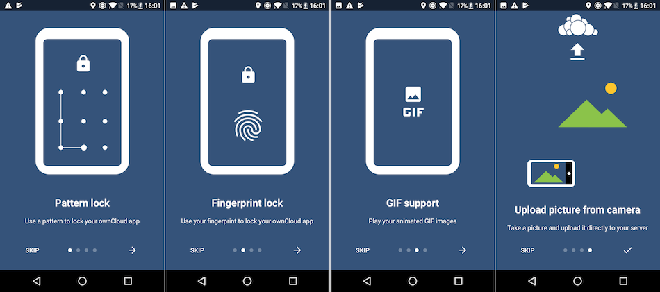 The New Features Wizard in the ownCloud Android app