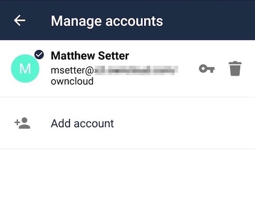 ownCloud Android App: Manage existing user accounts