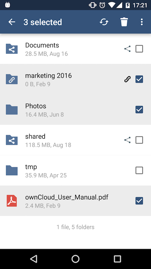 ownCloud Android App: Select multiple files