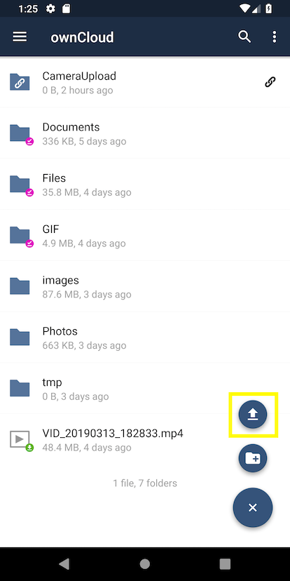 Uploading pictures directly from the camera in the ownCloud Android app - step 1