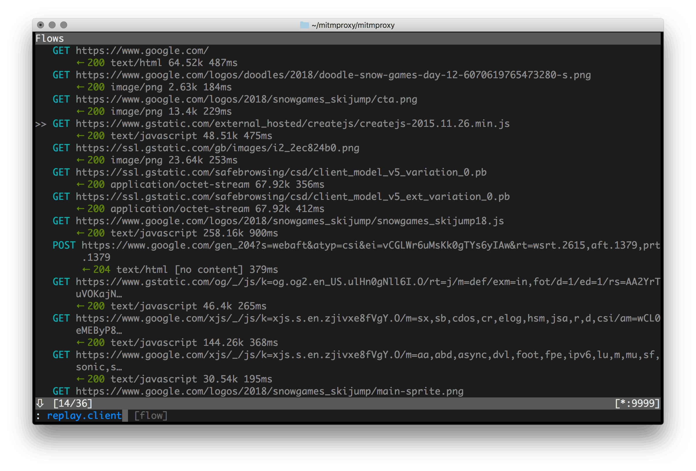 mitmproxy sample output