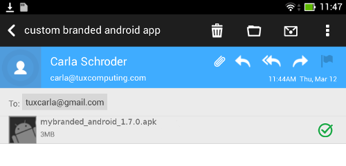 Android App Email Downloading finished