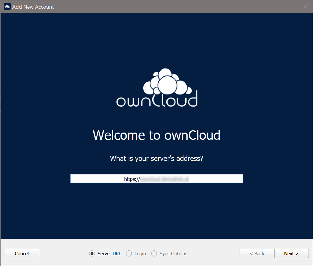 form for entering ownCloud instance URL