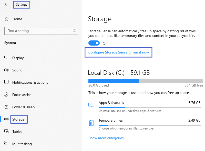 Access storage configuration