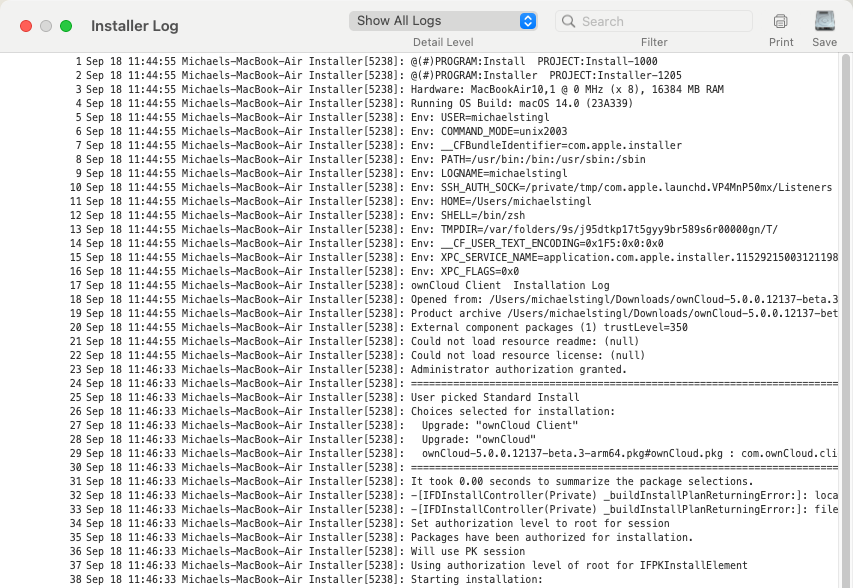 macOS Installer Log View