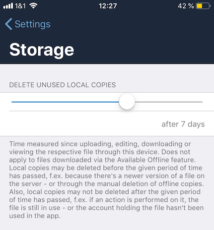 Offline Storage options in the ownCloud iOS app