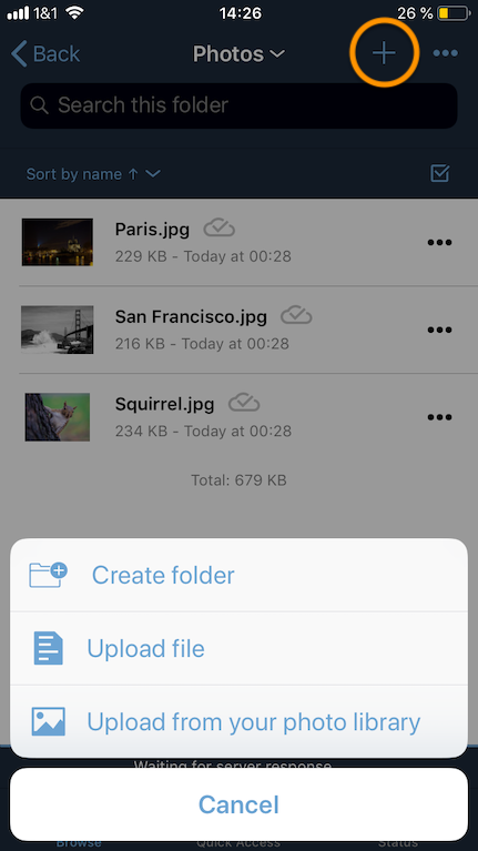 Folder actions in ownCloud’s iOS App.