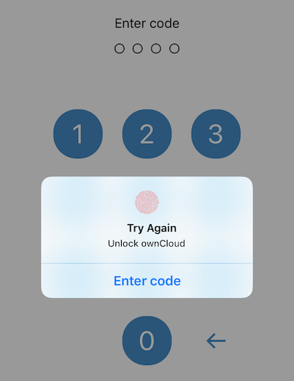 Authorise access with passcode or biometric data in ownCloud’s iOS App for iPhone and iPad.