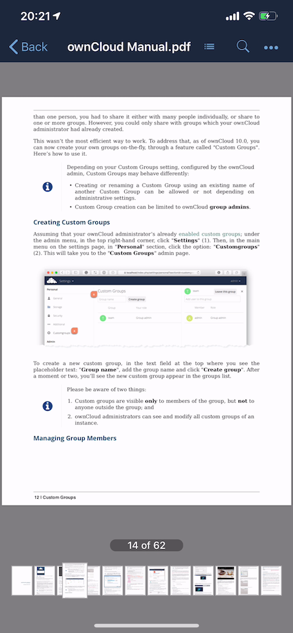 Page selector in PDF files in the ownCloud iOS App