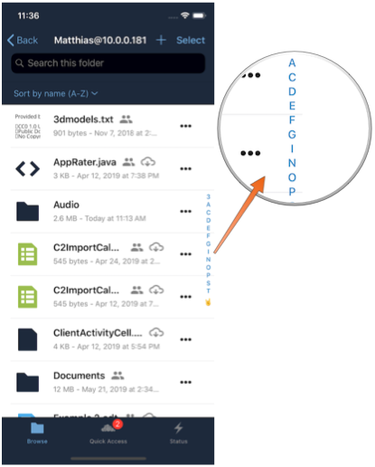 Navigating files in ownCloud’s iOS app