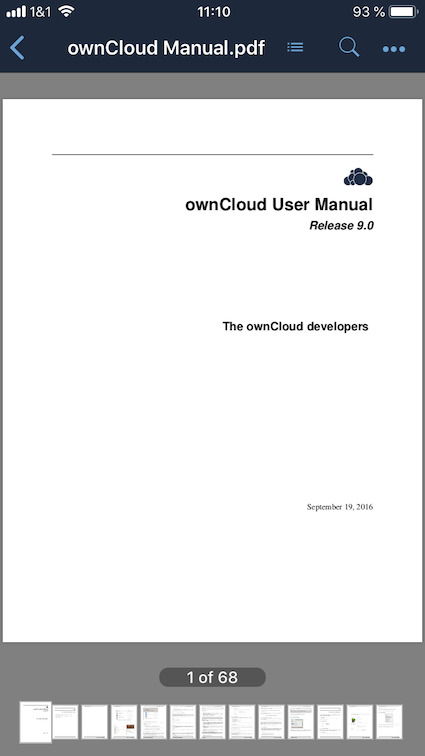 Viewing a PDF file in the ownCloud iOS App