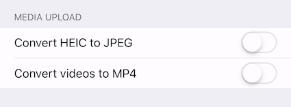 The media upload (conversion) settings in ownCloud’s iOS App for iPhone and iPad.