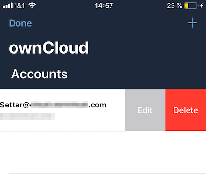 How to edit and delete an account in the ownCloud iOS app Accounts list