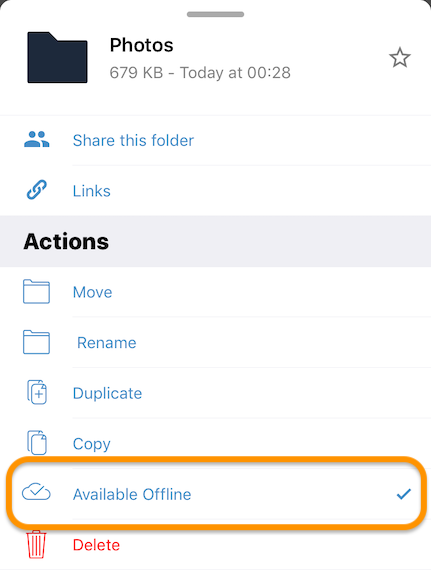 Make an item unavailable offline in the ownCloud iOS app