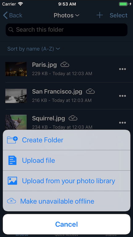 Make files and folders available offline in the ownCloud iOS app
