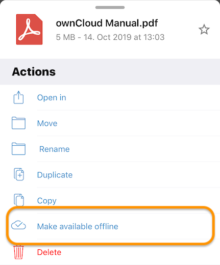 Make files and folders available offline in the ownCloud iOS app