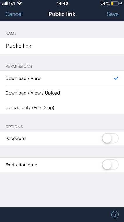 Manage public links in ownCloud’s Mobile App for iOS