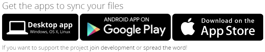Links to ownCloud’s mobile apps for Desktop and the Google Play and iOS App Stores.
