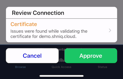 Review SSL/TLS certificates in the ownCloud iOS app.