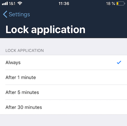 Set the application lock duration in ownCloud’s iOS App for iPhone and iPad.