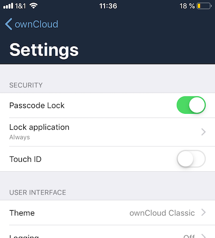Enable a Passcode lock in ownCloud’s iOS App for iPhone and iPad.