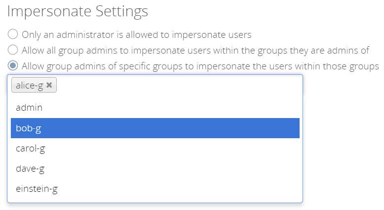 Impersonate for specific group admins
