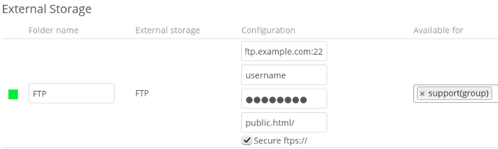 ownCloud GUI FTP configuration