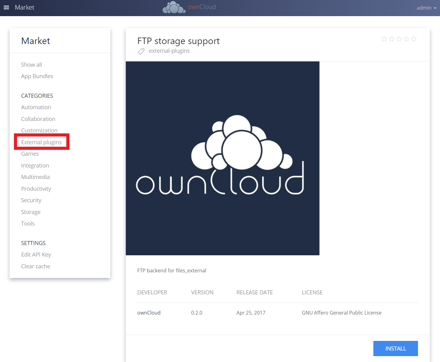 The ownCloud FTP Storage Support App.