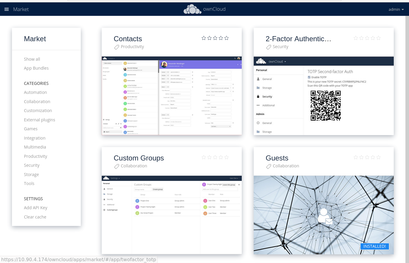 ownCloud Marketplace and Guests App