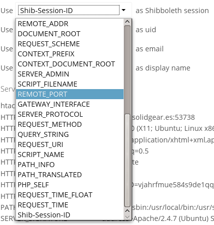 figure 2: Mapping Shibboleth environment configuration variables to ownCloud user attributes
