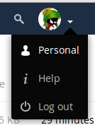 screenshot of user menu at top-right of ownCloud Web GUI