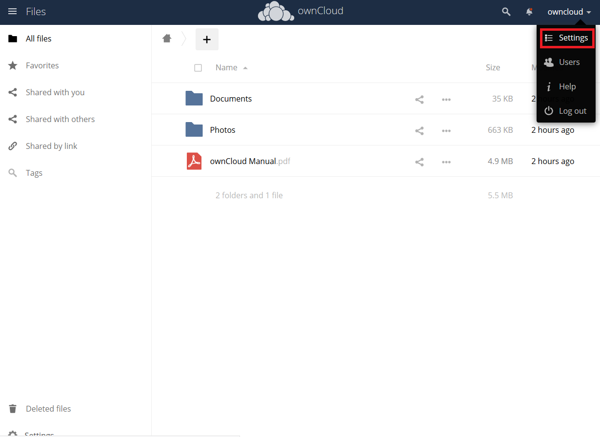 ownCloud Settings