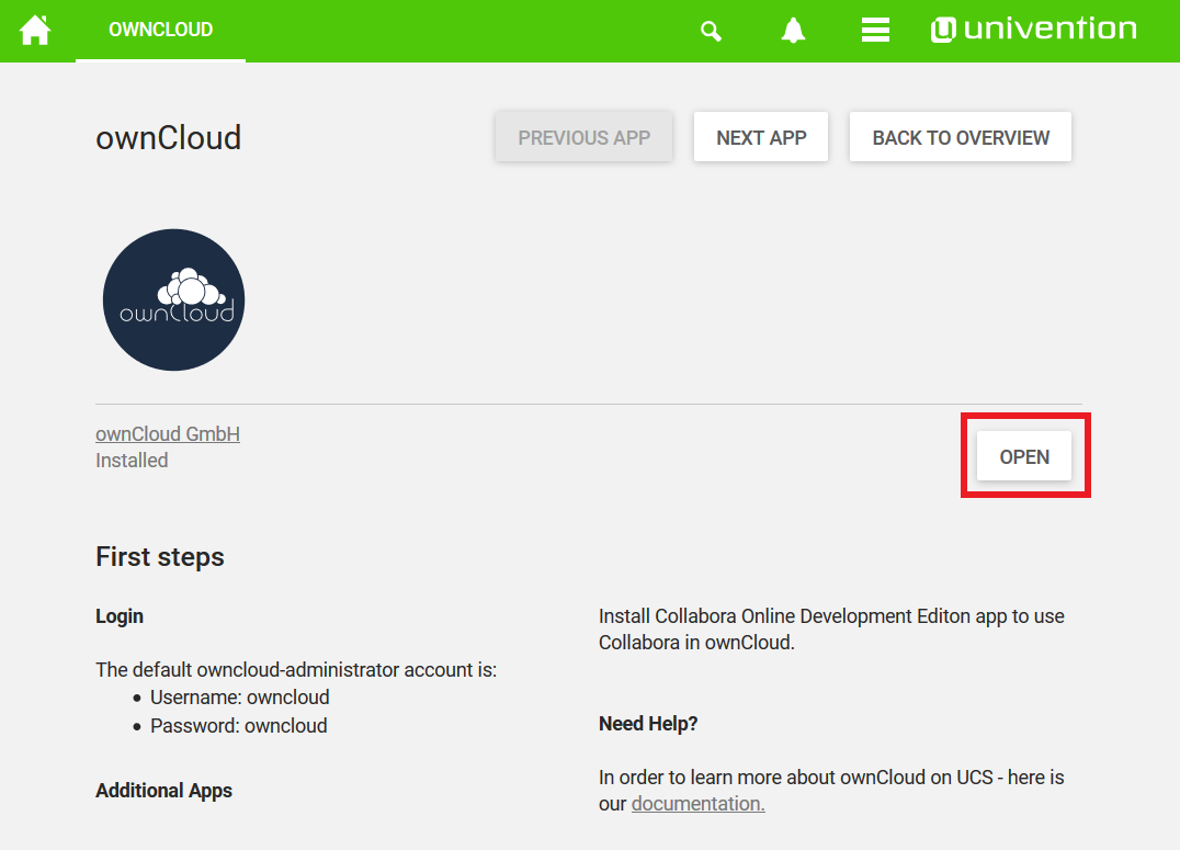 Open the ownCloud App