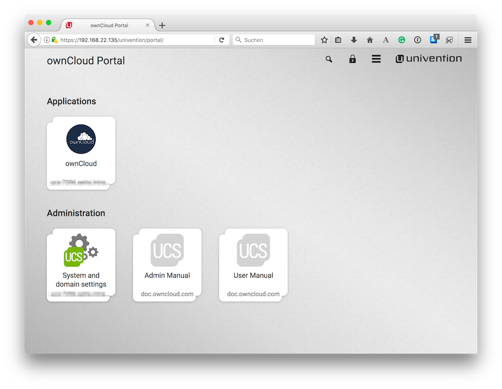 UCS Portal: System and domain settings.