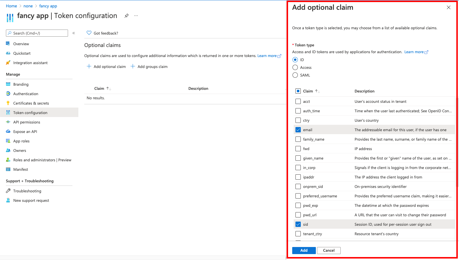 setup claims ms azure ad