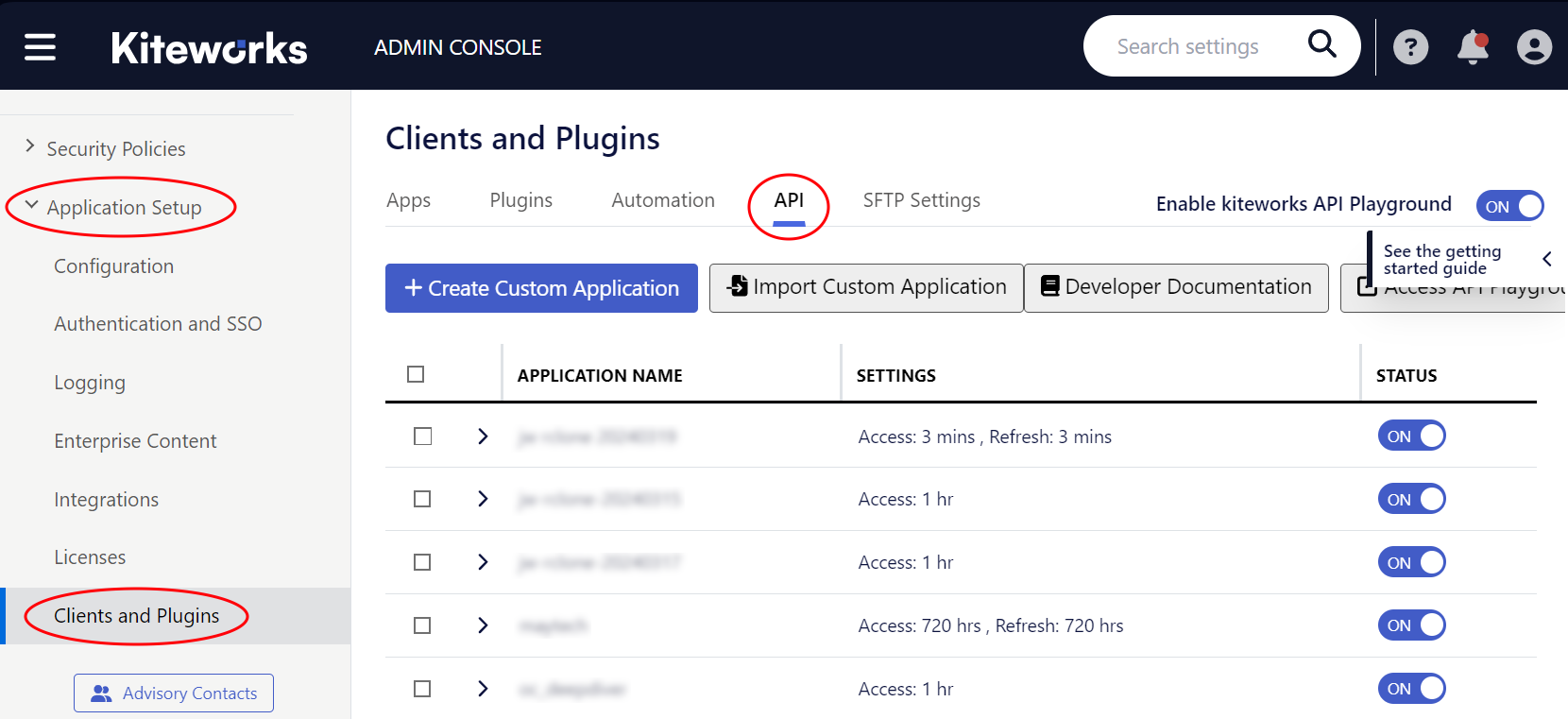 Kiteworks create a new custom application