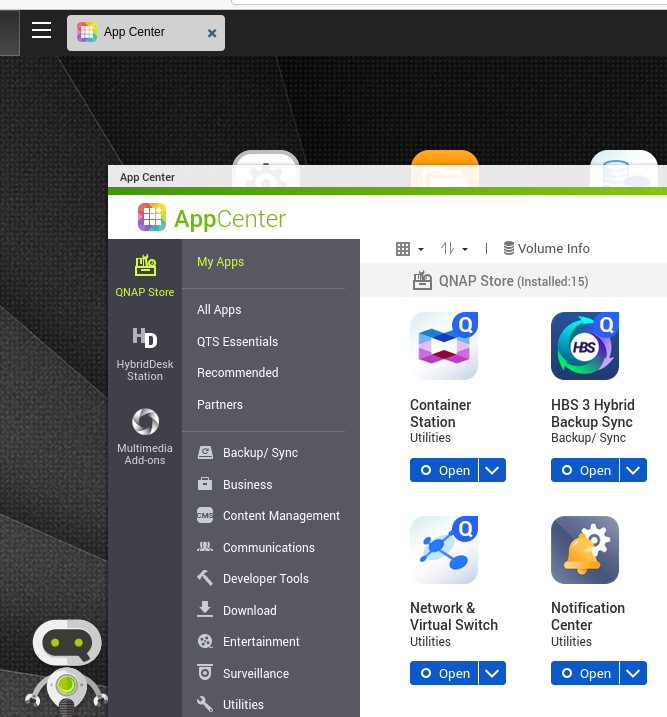 QNAP App Center with Container Station installed