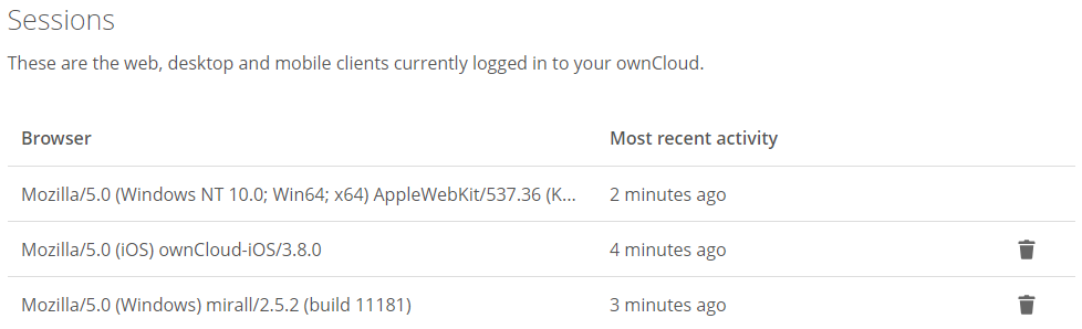 Managing sessions in ownCloud