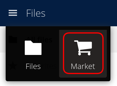 ownCloud top navigation menu showing the Market app