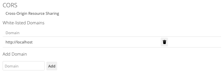 cors section with white listed domains