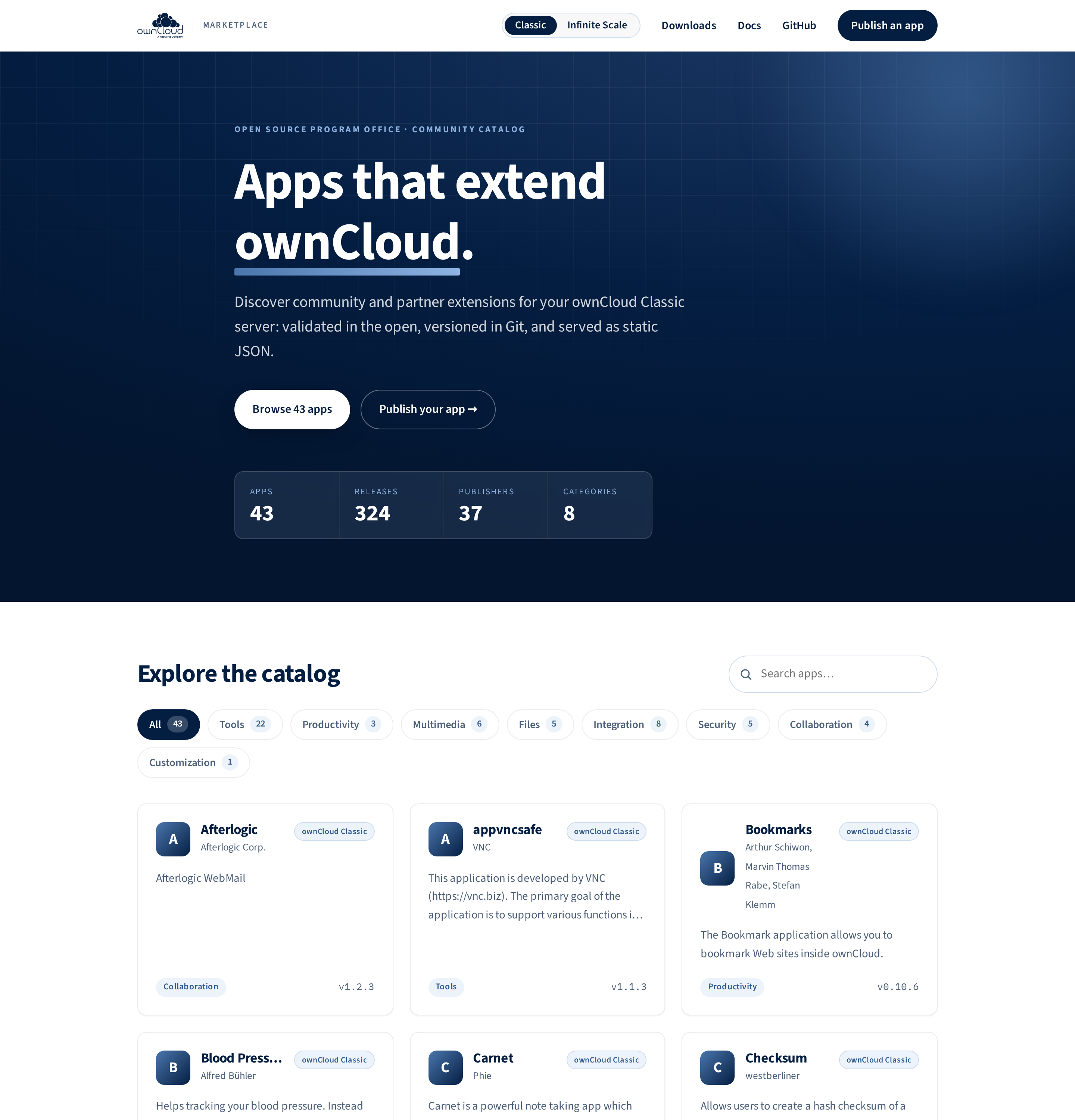The ownCloud Marketplace catalog