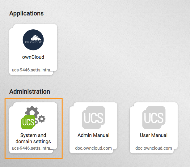 UCS Portal: System and domain settings.