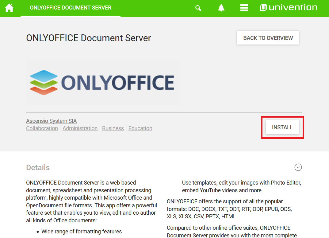Installation of the OnlyOffice App