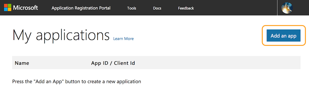Register a new OneDrive application.