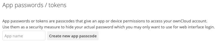app password tokens section